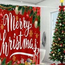 Hxlamzoo 1PC Christmas Printed Waterproof Shower Curtain, Red Polyester Fabric 70.87x70.87 Inches, Reinforced Holes, Xmas Holiday Bathroom Decor