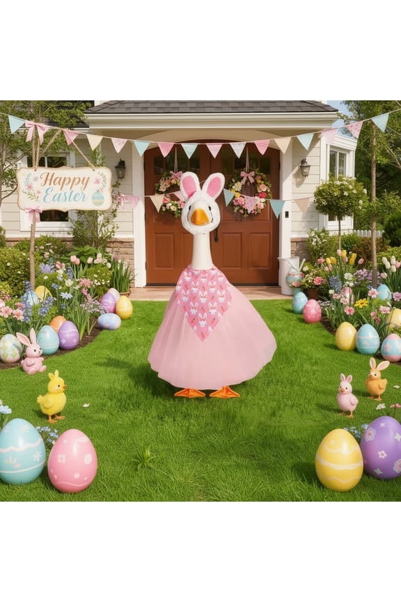 1Pcs Easter Gooses Outfits Hat Set for 23Inch Statue, Pink Polyester Material, Easter Dress Costume for Patio Garden Decoration Holiday Decor