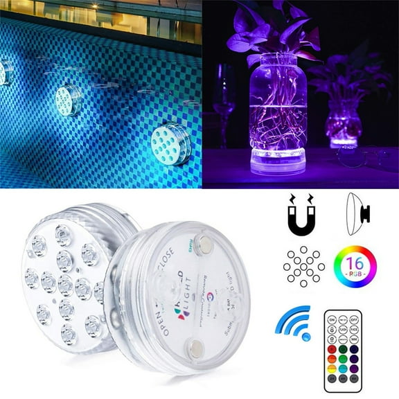 Hxlamzoo 2 Packs IP68 Submersible LED Pool Lights with 50M RF Remote Control, Magnetic & Suction Cup Underwater Lights for Aquarium, Pond, Bathtub Decor