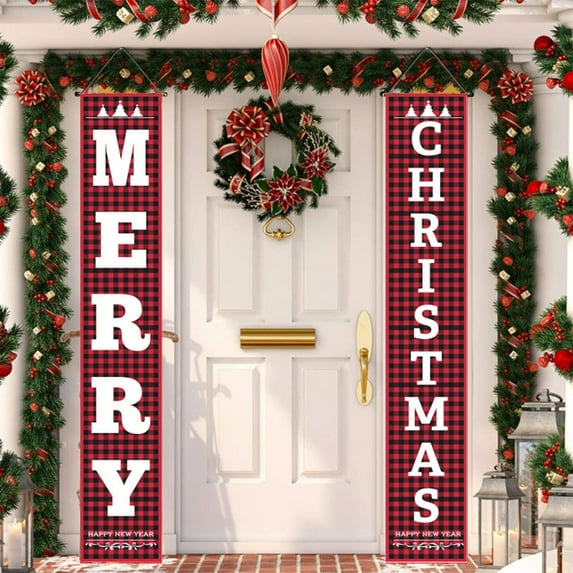 Hxlamzoo 2 Pcs Christmas Couplet Door Curtain Set Custom Party Decoration Door Cover Christmas Flag Background Cloth for Holiday Decor Xmas Door Frame Banner