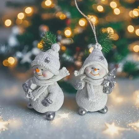 Hxlamzoo 2 Pcs Christmas Snowman Resin Ornaments, Glossy Handcrafted Snowy Decor for Mantel, Shelf, Table Centerpiece, Holiday Home Party Indoor Decoration