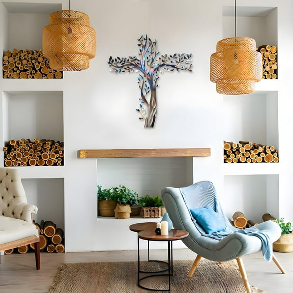 Hxlamzoo 2025 Living Cross of Life Metal Christians Cross Sign Wall Hanging Decor for Home Easter Party Indoor Outdoor Ornament, Rustic Hanging Crosses Religious Church Decorations