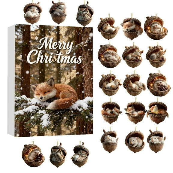 Hxlamzoo 2025 Pinecone Animals Arrival Calendar Acrylic Holiday Countdown Decor with Festive Design for Home Decorations, Mantel Table Shelf Centerpiece, Xmas Party Supplies