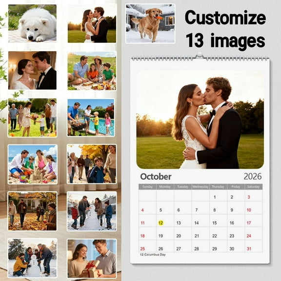 Hxlamzoo 2026 Custom Photo Calendar 13 Personalized Images 8.3x11.7 Inches (Horizontal/Vertical Layouts), Glossy Cardstock Printing with Monthly Holiday Markers for Home Office Decor Christmas Gifts