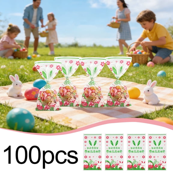 Hxlamzoo 210 Pcs Easter Candy Bags Transparent Multicolor with Rabbits Egg Design, Waterproof Tear Resistive for Easter Party Holiday Birthday Wedding Home Decor Supplies
