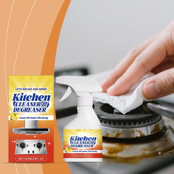 Hxlamzoo 237ml Kitchen Degreasing Foam Spray with Clinging Foam Formula Breaks Grease in 3 Minutes Multi-Surface Safe for Stainless Steel Enamel Ceramic Glass Plastic Odor Eliminating Lemon Scent