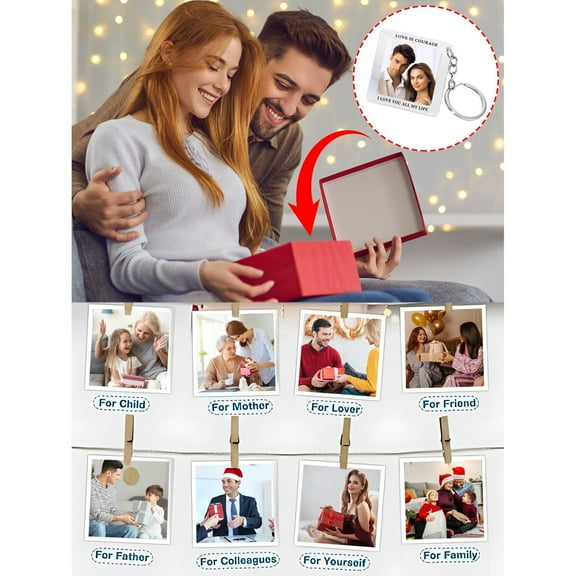 Hxlamzoo 2PCs Custom Photo Acrylic Keychains Personalized with Photos, 2.7x2.7in Acrylic Gift for Christmas Birthday Anniversaries, Couples Family Keepsakes