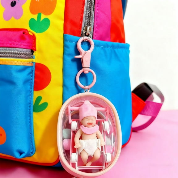 Hxlamzoo 3 Inch Mini Lifelike Reborn Silicone Figure - Food-Grade Safety Certified Soft Non-Toxic Collectible Art, Portable Stroller Companion Accessory for Adult Collectors & Decorative Display