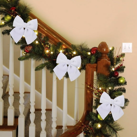 Hxlamzoo 3 Pack Velvet Flocked Christmas Bows 4 Colors Red Green Pink White for Wreaths Trees Garlands Indoor Outdoor Xmas Home Decor