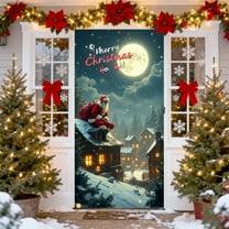 Hxlamzoo 35×71 Inch Christmas Door Cover Santa Claus Design Durable Polyester Fabric Door Curtain with Easy Installation for Xmas Holiday Home Party Decorations