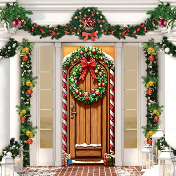 Hxlamzoo 35x82 Inch Christmas Door Cover - Festive Elastic Holiday Door & Wall Decoration | Standard Size for Xmas Home & Party Decor