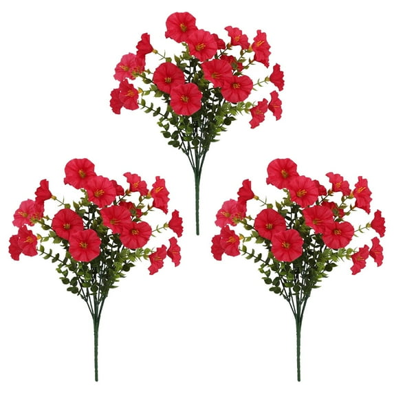 Hxlamzoo 3PC Realistic Silk Morning Glory Flowers for Outdoor Decor - UV Resistant Artificial Plants for Garden, Patio, Home Arrangements (Low Maintenance Weather-Resistant)