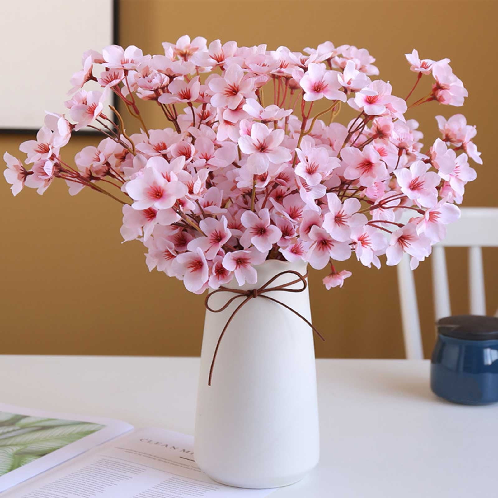 Hxlamzoo 3PCS Cherry Blossom Branches Decor Artificial Cherry Blossom Flowers 16" Fake Silk Flower Faux Real Touch Bouquet for Home Wedding Bedroom Japanese Garden Party Decoration(Pink)