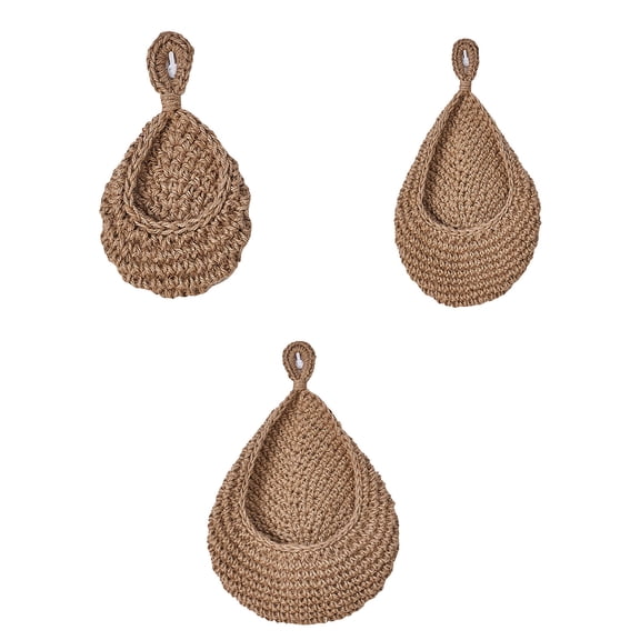 Hxlamzoo 3pc Hand-Woven Hemprope Wall Baskets - Vegetable & Fruit Storage Organizer for Kitchen, Space Saving Home Decor Gift Set (Brown)