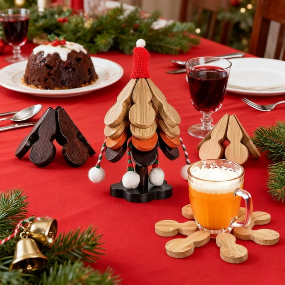 Hxlamzoo 4 Pcs Wooden Heat Insulating Mat Tree Shape Foldable Natural Wood Tabletop Decor for Hot Pots Teacups Home Kitchen Restaurant Cafe Decorations