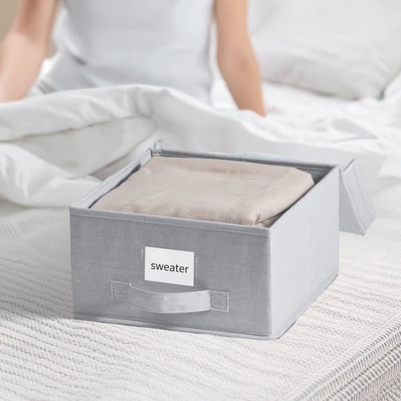 Hxlamzoo 4-Piece Linen-like Fabric Storage Box with Integrated Lid, Direct Side Access, Viewing Windows and Business Card Frames for Home Bedroom Wardrobe Organization