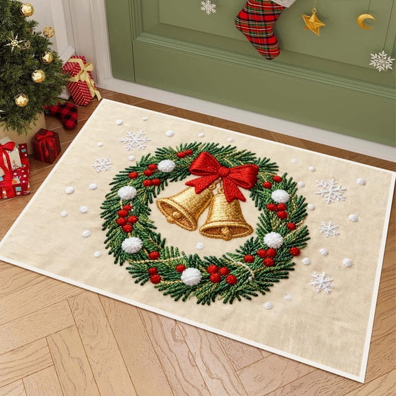 Hxlamzoo 40×60cm Christmas Embroidery 3D Floor Mat Non-Slip Dirt-Resistant Delicate Hemming for Entrance Doorway Living Room Bedroom Holiday Home Decor (16x24 Inch)