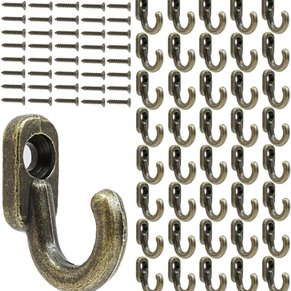 Hxlamzoo 40 Pcs Retro Bronze Coat Hooks with Screws, Double Hook Wall Mount Design, Easy Installation, Hold 50lbs, Rustproof Aluminum Alloy for Bedroom, Entrance, Closet, Kitchen, Bathroom