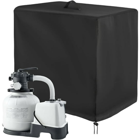 Hxlamzoo 420D Oxford Waterproof & Dustproof Sand Filter Pump Cover with Adjustable Drawstring, Zipper - Outdoor Pool Protective Cover for Most Standard Systems