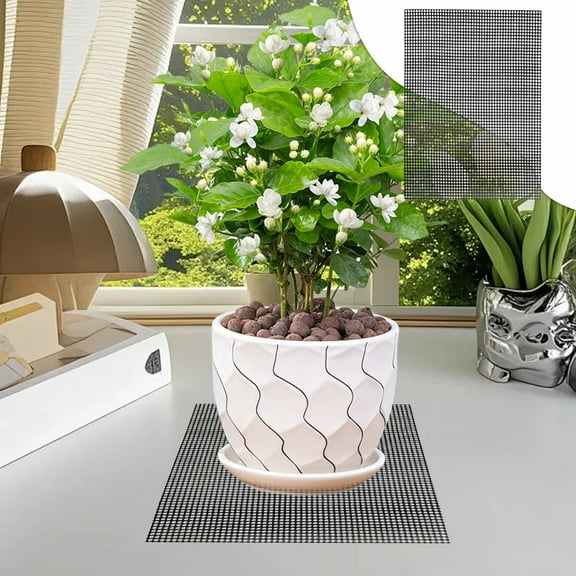 Hxlamzoo 5 Pack Rectangle Plant Drain Mesh Mats - Reusable Black Plastic Pot Base Liners for Indoor/Outdoor Garden Planters, Soil Barrier & Waterflow Improvement, 20cmx30cm