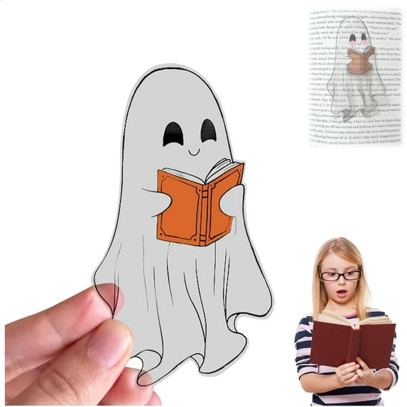 Hxlamzoo 5 Pcs Transparent Clear Ghost Bookmarks 2.36 Inch Waterproof Halloween Book Accessories Cute Gothic Design for Book Lovers Reading Supplies Party Favors Home Decor