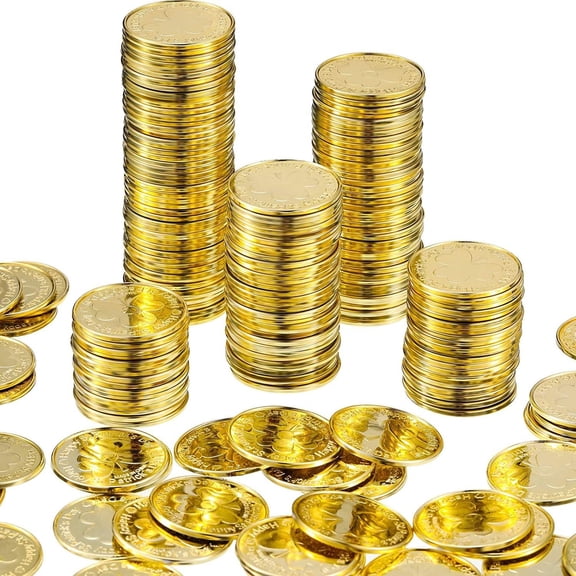 Hxlamzoo 50 Pcs St. Patrick's Day Plastic Coins Gold and Green with Happy St. Patrick's Day Patterns for Party Decorations Game Props Treasure Hunts and Table Scatter