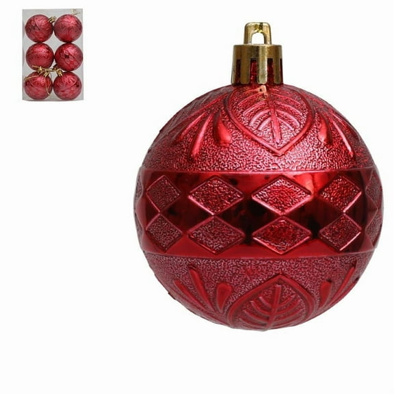 Hxlamzoo 6-Pack 2.4 Inch Double Rhombus Embossed Plated Christmas Ball Ornaments Set - 6-Piece Geometric Decorative Hanging Balls for Christmas Tree Xmas Holiday Party Decorations