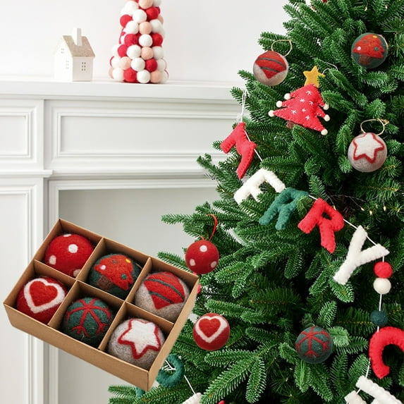 Hxlamzoo 6PCS Wool Felt Christmas Ornaments DIY Kit - 5CM Handmade Xmas Craft Balls with Snowflake & Holiday Patterns, Creative Festive Tree Decor Gift Box Set (Stylish Ins Decorations)