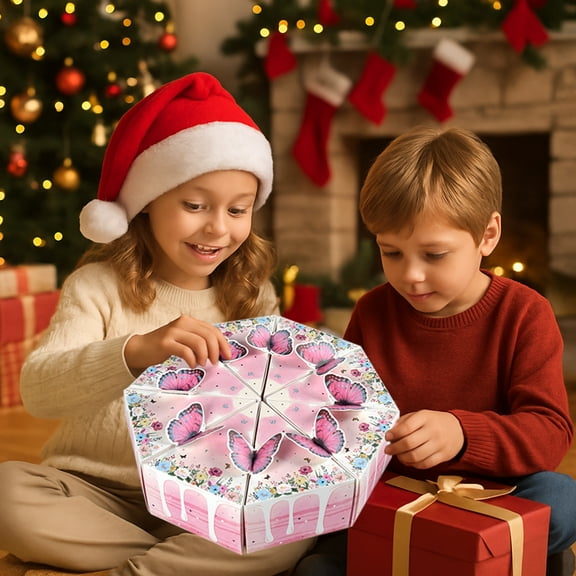 Hxlamzoo 8 Pcs Paper Triangle Cake-Shaped Gift Boxes with 3D Butterflies, Blue and Pink Colors for Birthday Party Decorations, Creative Packaging Supplies