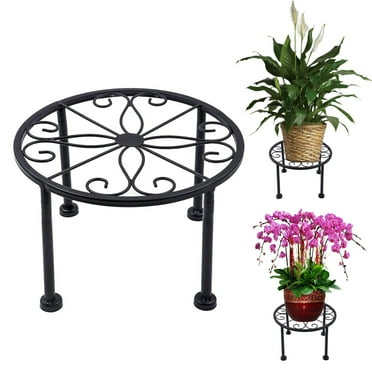 Hxlamzoo 9.2 Inch Diameter X 4.7 Inch High Metal Potted Plant Stand - Rust Proof Wrought Iron Short Flower Pot Bracket Tripod Floor Dish Decorative Pot Holder