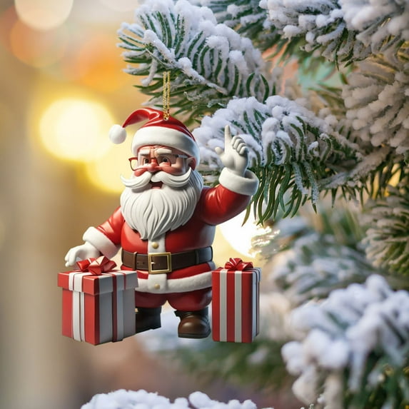 Hxlamzoo Acrylic Santa Claus Christmas Ornament - Engraved Holiday Hanging Decor with Ribbon, Shatterproof & Waterproof for Tree, Home, Window Decoration 2025