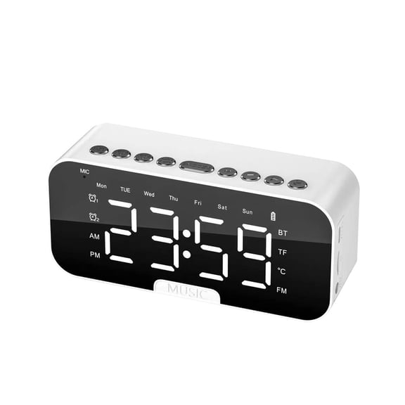 Hxlamzoo Alarm Clock with Bluetooth Speaker - Digital Bluetooth Alarm Clock with Dual Alarms,3 Levels Brightness,LED/Temperature/FM Mode/Week Display,Phone Holder,AUX/TF Card Slot for Bedrooms