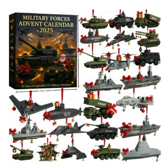 Hxlamzoo Armed Forces Legendary Advent Calendar 2025 with 24 Military Vehicle Models - 2D Acrylic Pendant for Veterans Collectors