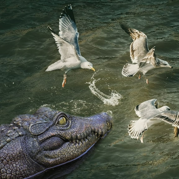 Hxlamzoo Artificial Alligator Head Floating Pond Decoration, Realistic Resin Outdoor Garden Ornament 35cm