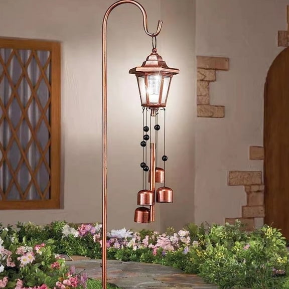 Hxlamzoo Bronze Iron Solar Wind Chime Light with Hexagonal Design, Auto Lighting & Waterproof for Patio, Garden, Lawn Decoration (51cm Rustproof Outdoor Solar Light)