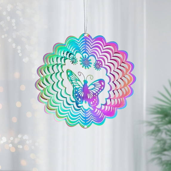 Hxlamzoo Butterfly Wind Spinners Outdoor Garden Decor, 3D Gradient Color Garden Spinner with Ball Spiral Tail, for Outdoor Garden Patio Decoration