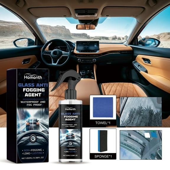 Hxlamzoo Car Anti-fog Spray 100MN+Sponge+Towel, Avoid Glass Fogging and Make The Glass Clear