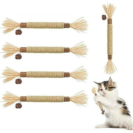 Hxlamzoo Cat Dental Chew Toys with Silvervine & Natural Stick, Teeth Cleaning & Stress Relief, 4pcs Mint Flavored Catnip Sticks