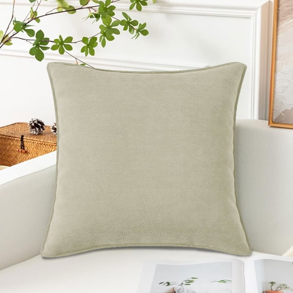 Hxlamzoo Chenille Herringbone Trim Sofa Pillow - Solid Color Velvet Lumbar Cushion with Polyester-Spandex Blend, 15.75x15.75x1.18 Inches for Living Room, Bedroom, Office, Car Seat Backrest Support