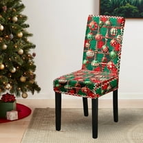 Hxlamzoo Christmas Chair Covers with Lights and Balls Design, Stretch Fabric Red Green Plaid Pattern, Festive Dining Table Decor for Xmas Home Party Holiday Supplies