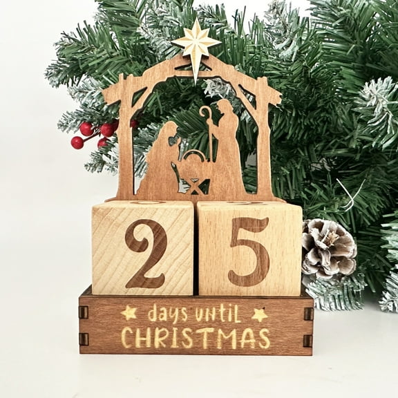 Hxlamzoo Christmas Countdown Calendar Decor - Handcrafted Wooden Ornament with Interactive Feature, Home Decoration & Holiday Gift