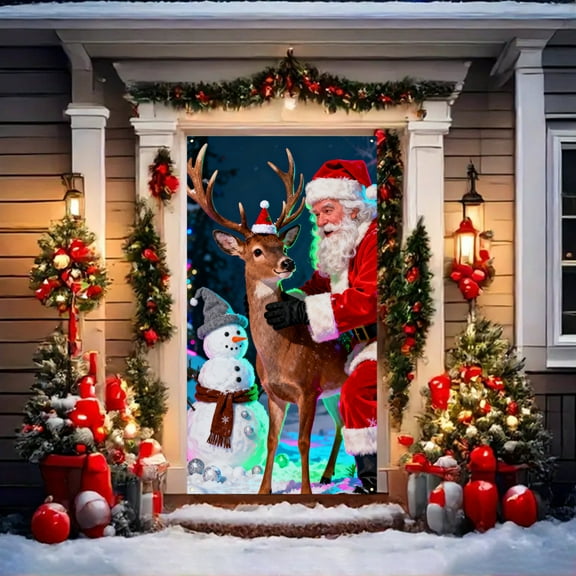 Hxlamzoo Christmas Door Cover Decoration Fabric Door Hanging Wrap for Holiday Party Indoor Outdoor Decoration Polyester Material Easy Install Foldable