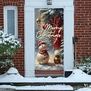 Hxlamzoo Christmas Door Cover Snowman Decoration Xmas Large Photography Background Banner Porch Sign for Winter Indoor Outside Front Door Banner Farmhouse Party Supplies