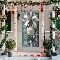 Hxlamzoo Christmas Door Decoration with 3D Snowflake & Bow Design - Polyester Hanging Cloth for Home Entrance, Large Holiday Party Backdrop