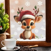 Hxlamzoo Christmas Electrostatic UV Window Sticker - Deer Snowflake Design, Static Cling for Glass/Walls, Festive Holiday Decoration