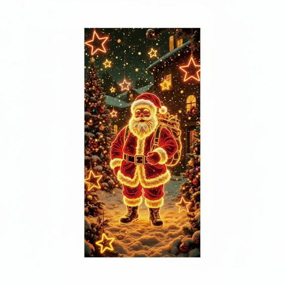 Hxlamzoo Christmas Fluorescent Door Curtain with UV Light Glow, PVC Photoluminescent Strips and Weighted Hem for Parties, Gaming Rooms, Home Door Decorations, Includes Streamer Rope