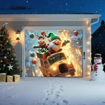 Hxlamzoo Christmas Garage Door Banner with Flying Reindeer, Light-Responsive Yellow Glows, Waterproof Fade-Resistant Polyester Fabric, Easy Installation, Decor on Garage, Porch, Home Parties