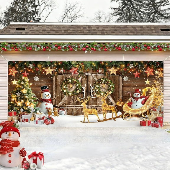 Hxlamzoo Christmas Garage Door Hanging Cloth Red Polyester Holiday Decoration, Festive Outdoor Door Cover for Xmas Home Party Decorations and Merry Christmas Supplies