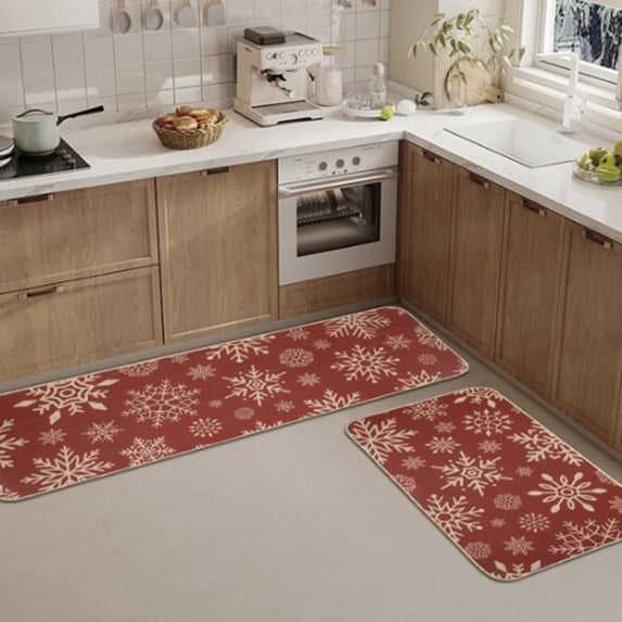Hxlamzoo Christmas Kitchen Rugs, Merry Christmas Kitchen Mats for floor Set of 2, Christmas Buffalo Plaid Mats Non Slip Washable , Bright Holiday Decor for Home Laundry, 15.7x23.6+15.7x47.2 In