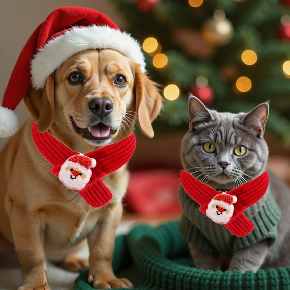 Hxlamzoo Christmas Pet Scarf for Small Dogs - Warm Knitted Dog Scarf with Festive Design, Size M (28-37cm) | Cozy Winter Accessory for Cats & Puppies